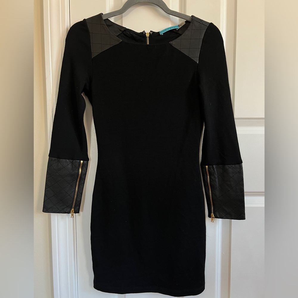 Alice Olivia Black Wool Dress with lamb leather patch